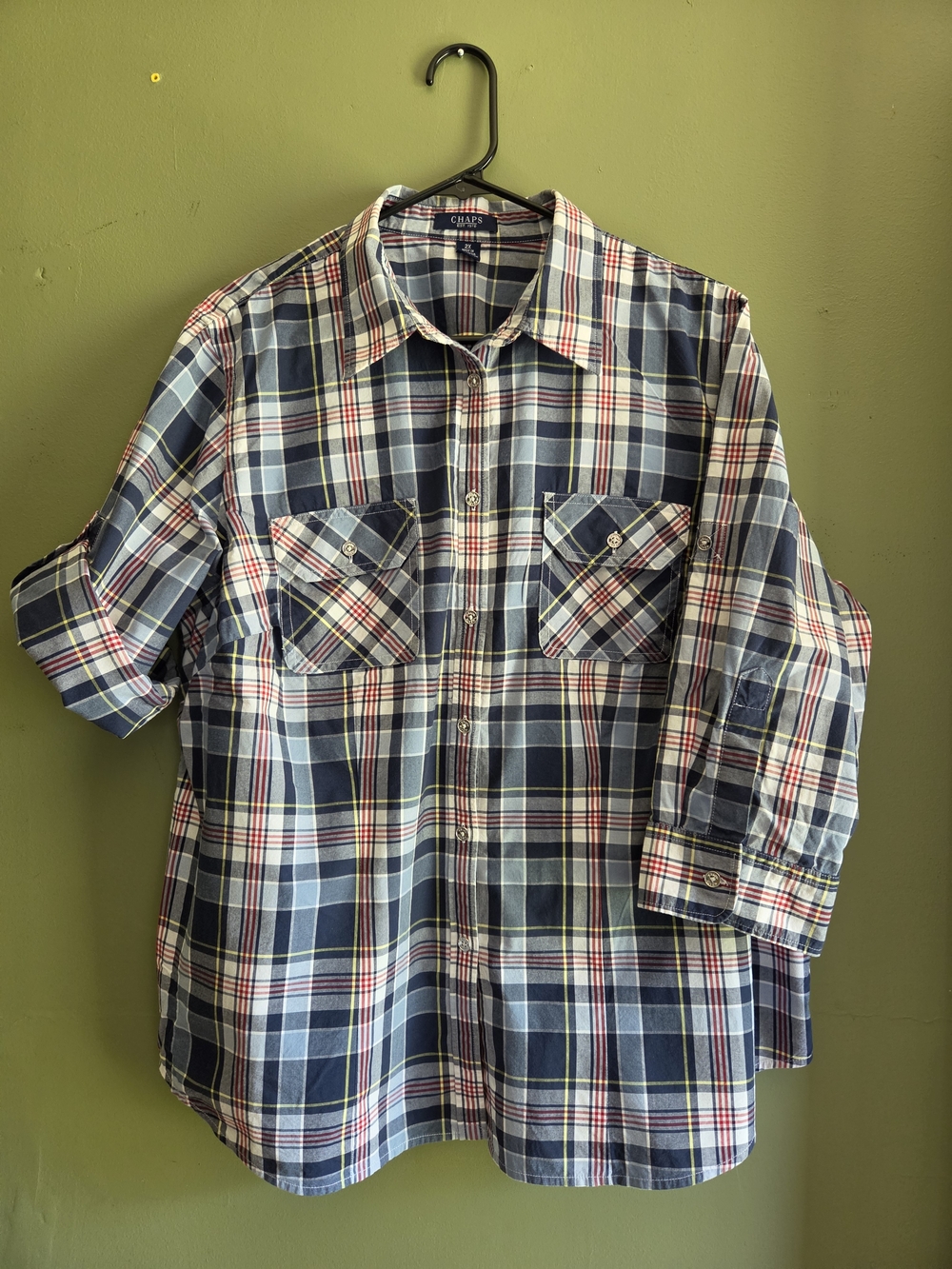Chaps Women's Blue Plaid Button-Up Shirt